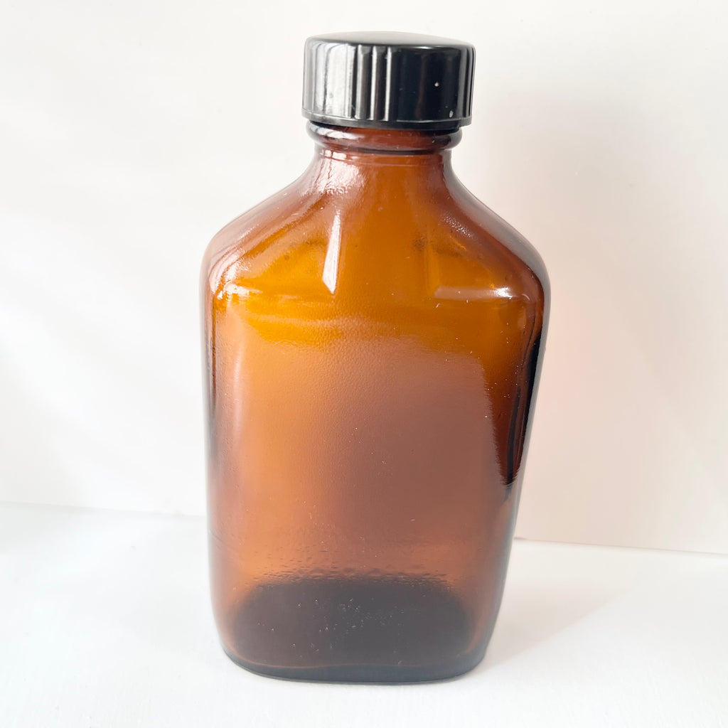 Vintage Brockway Glass Bottle Amber 4 oz Small With Cap Lid
