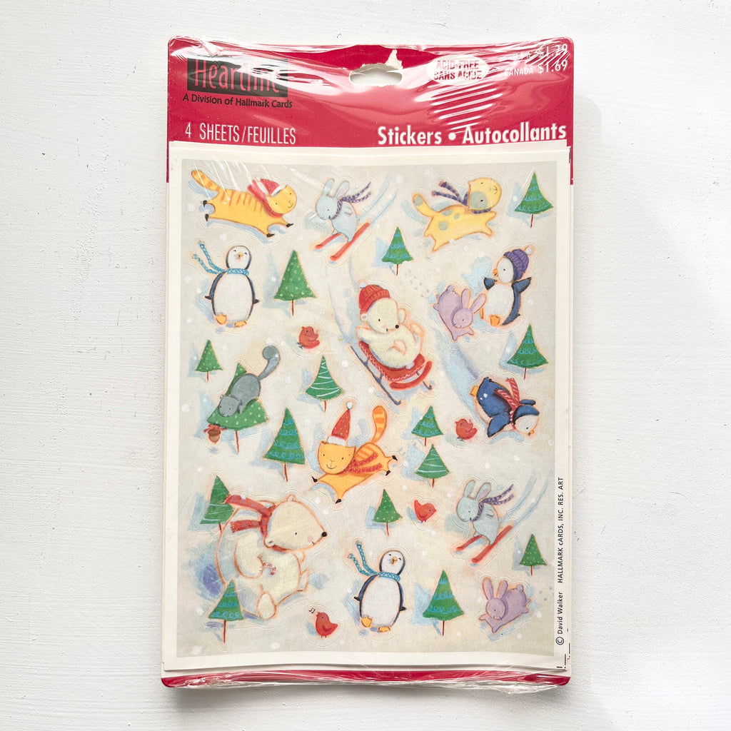 Vintage Hallmark Christmas Gift Sticker Sheets Scrapbooking Animals Winter Scene 1980s