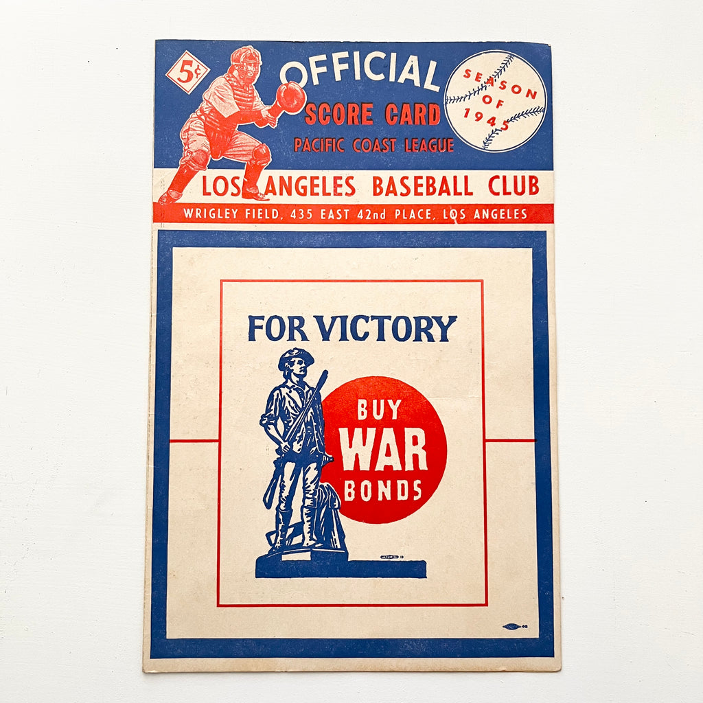 Pacific Coast League Los Angeles Baseball Club Official Scorecard Vintage 1940s