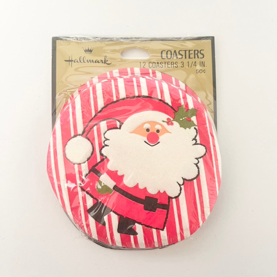 Hallmark Christmas Paper Coasters Santa Holiday Bar Drink Cocktail Decor Vintage 1980s