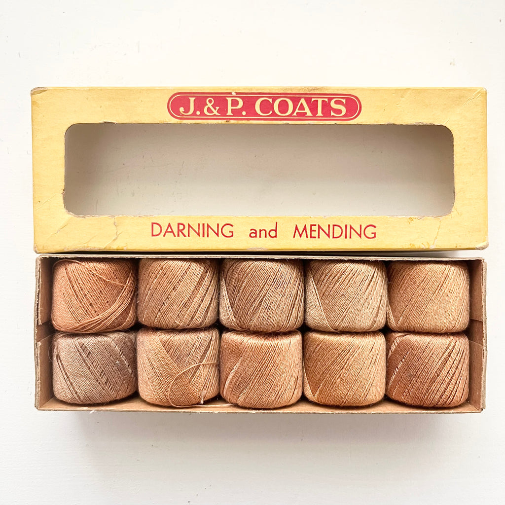 Vintage J&P Coats Darning Mending Mercerized Cotton Thread Spools A227-N Brown, Tan